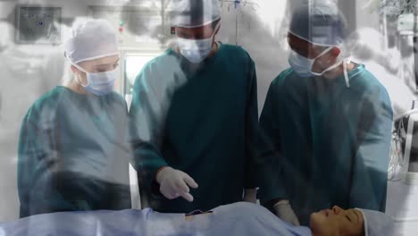 Animation-of-people-walking-over-diverse-surgeons-talking