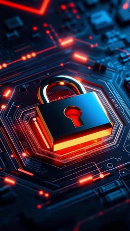 cybersecurity padlock on circuit board