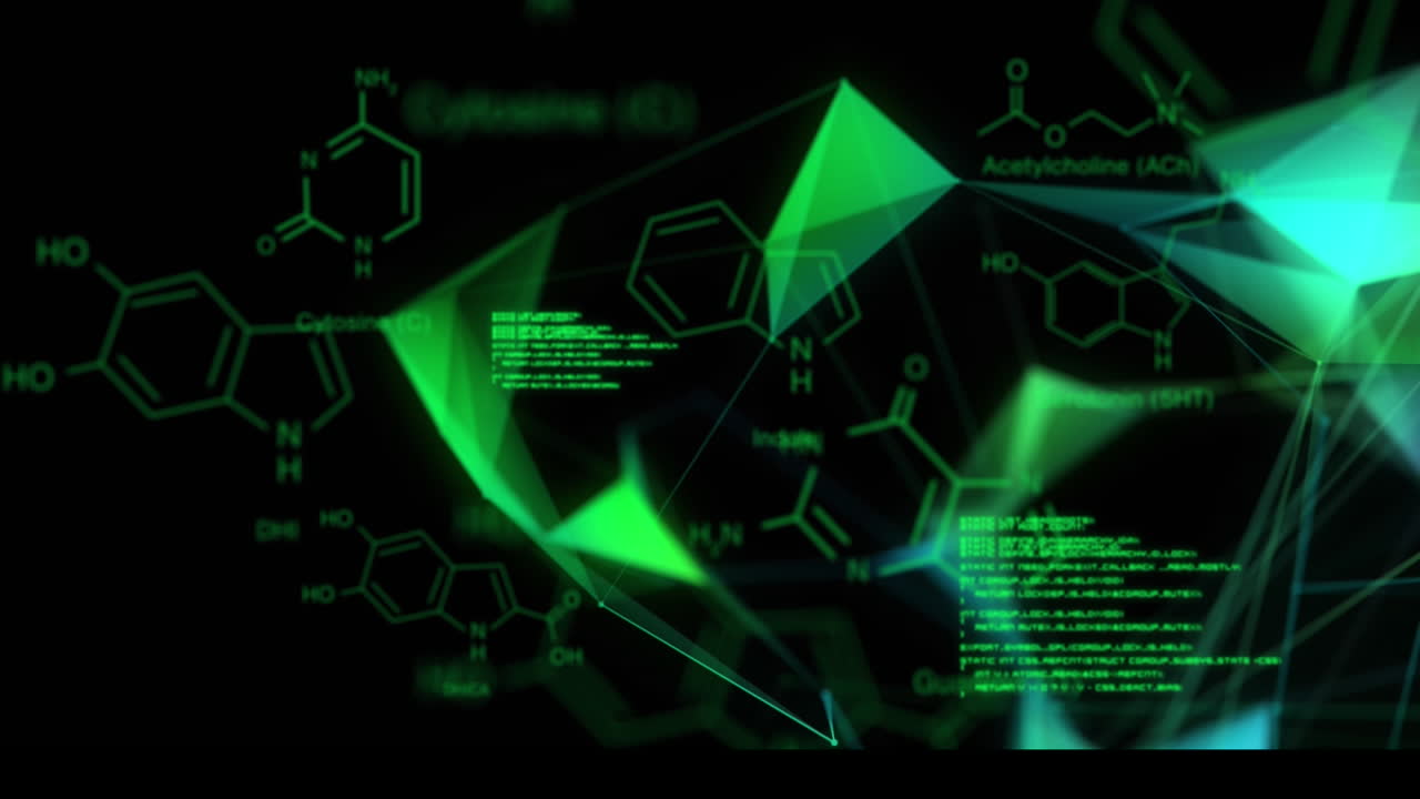 화학 화합물 데이터 처리와 연결 네트워크의 애니메이션