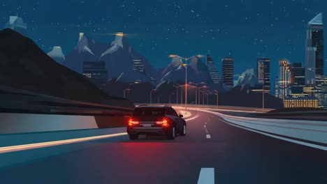 night drive through a modern cityscape