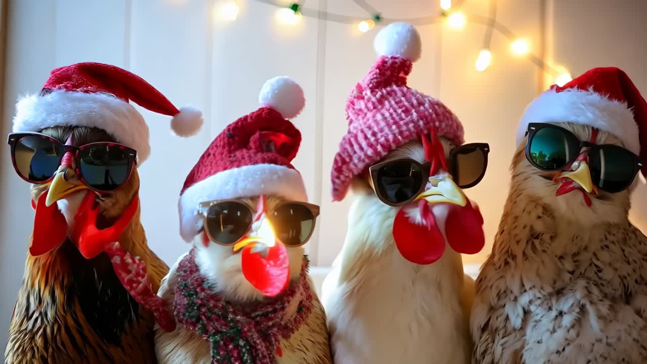 산타 모자와 선글라스를 입은  그룹