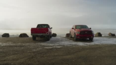 snow falling sideways in northern canadian city