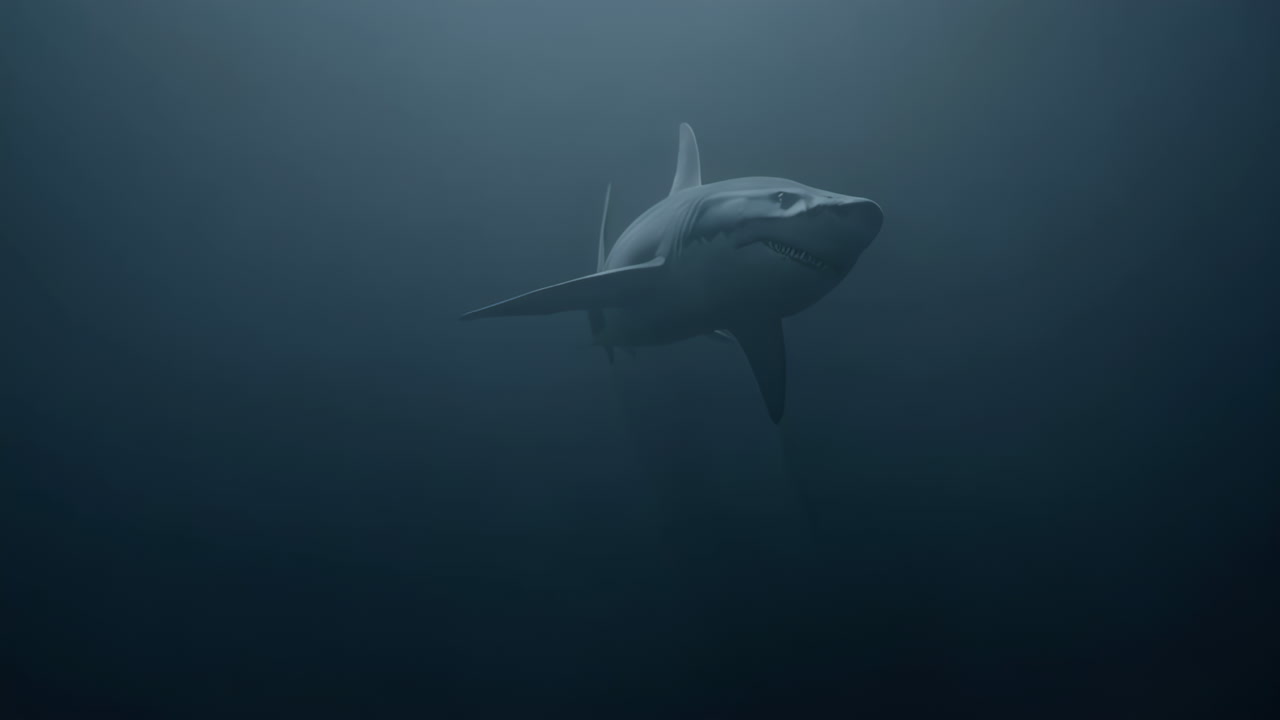 Great White Shark in Deep Ocean