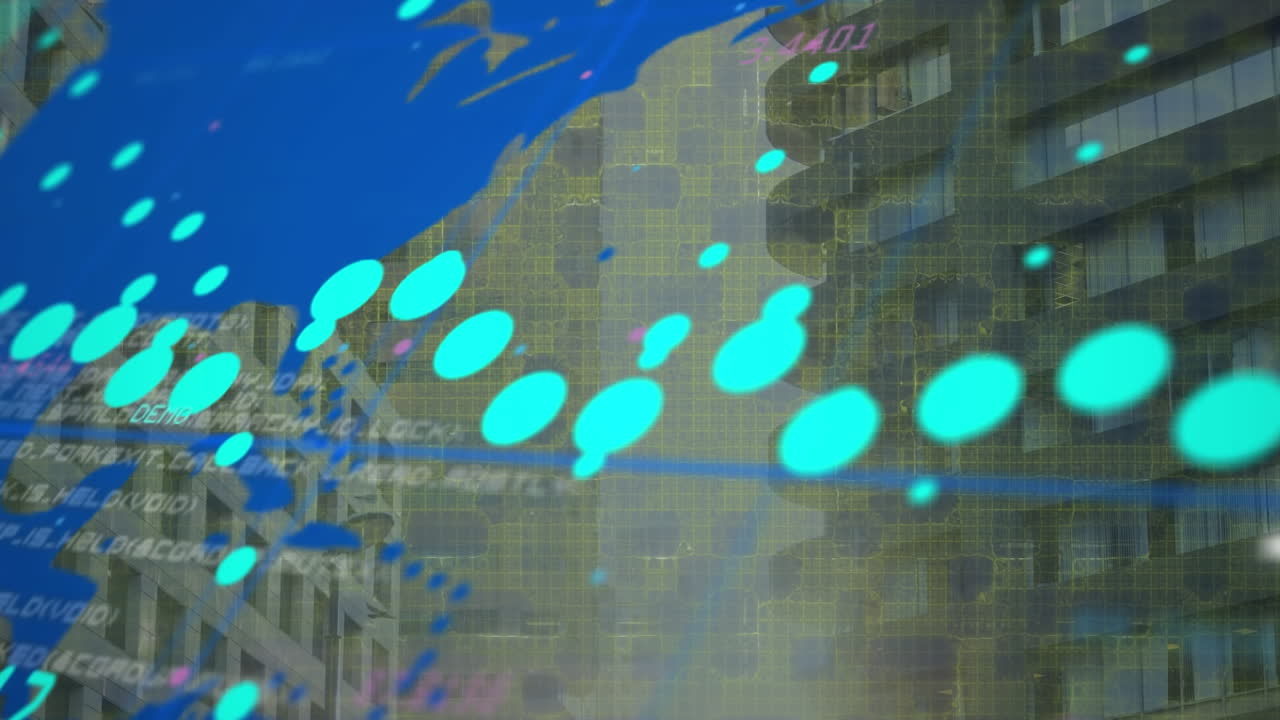 도시 풍경 위의 금융 데이터 처리 애니메이션