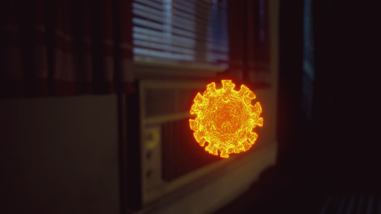 Visual representation of a virus in a dimly lit interior environment
