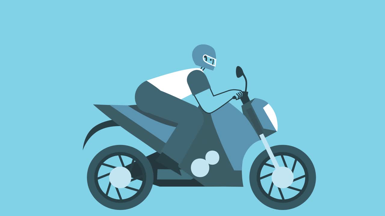Flat man rides a racing motorcycle. Lifestyle and Motorsport Flat Design Cartoon Character Isolated Loop 2d Animation with Alpha