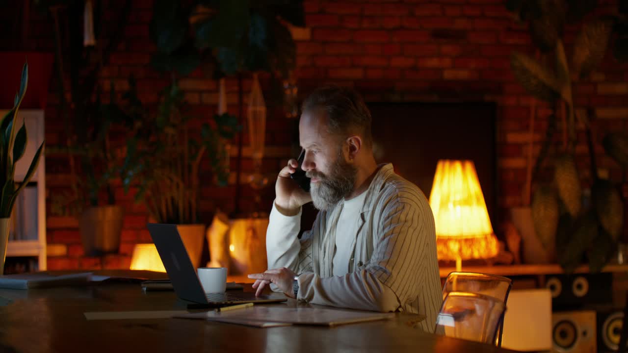 Man working late night at home