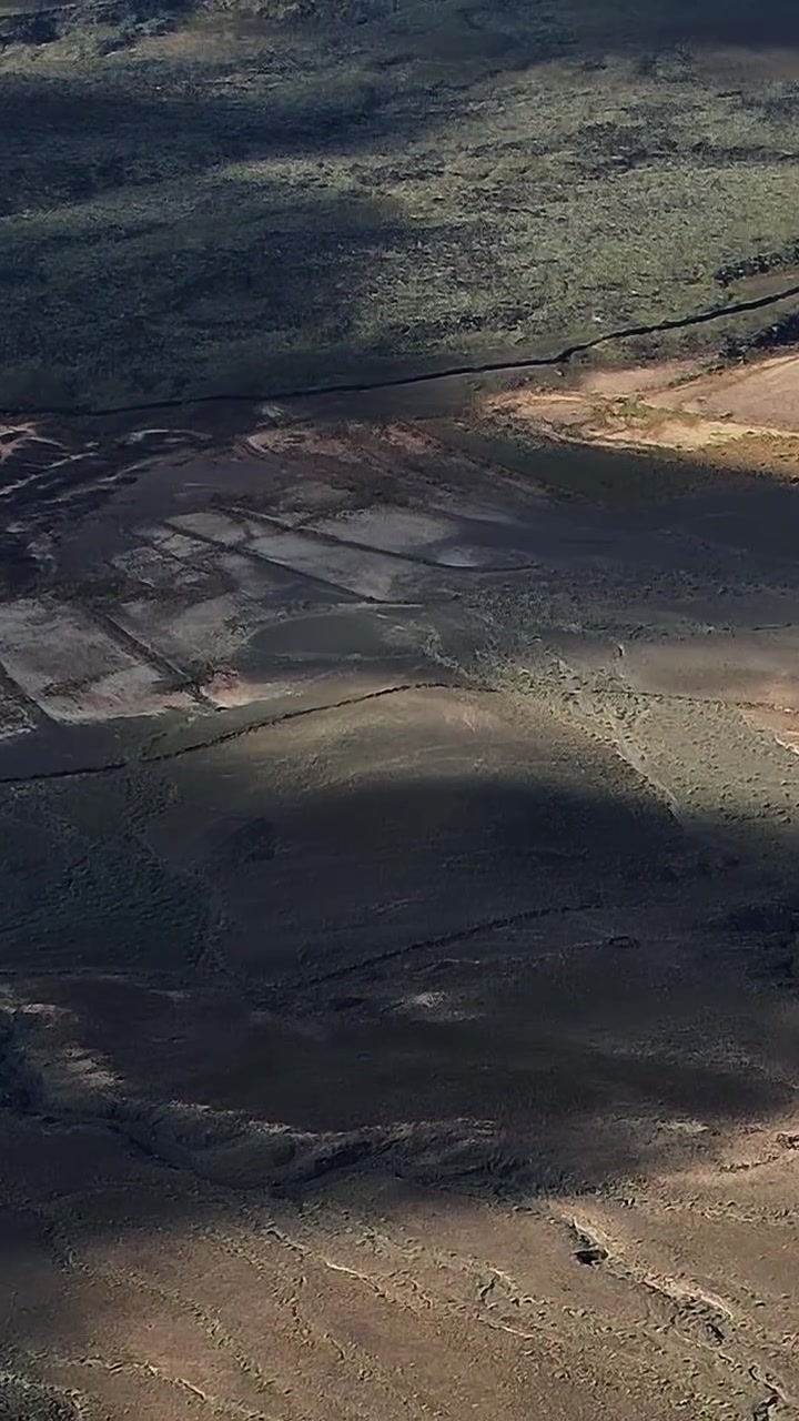 Aerial view of Fuerteventura landscape with fields and shadows
