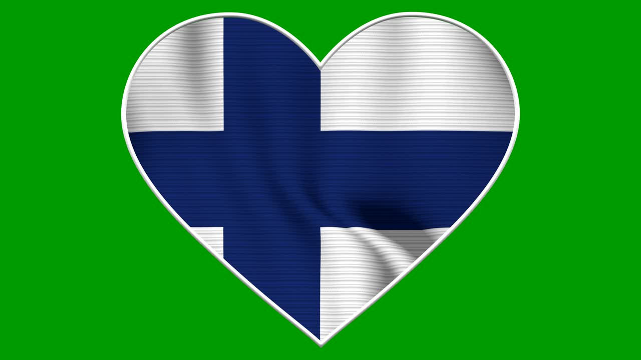 Finland Heart Love Flag Loop - Realistic 4K flag waving in the wind. Seamless loop with highly detailed fabric texture