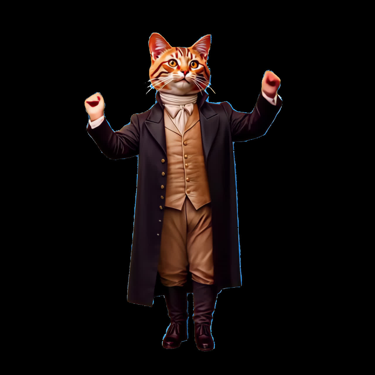 Animation einer Katze im Gentleman-Outfit, isoliertes Asset, transparentes 4K-Video, Alpha-Kanal, ProRes 4444