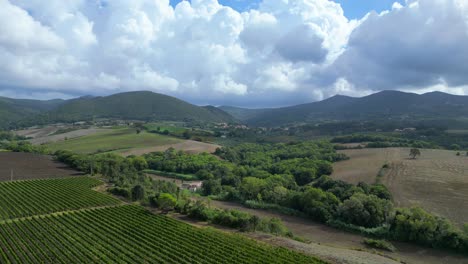 Perfekte-Luftaufnahme-Von-Oben,-Meditative-Landschaft,-Toskanisches-Weinfeld,-Tal,-Italien,-Herbst