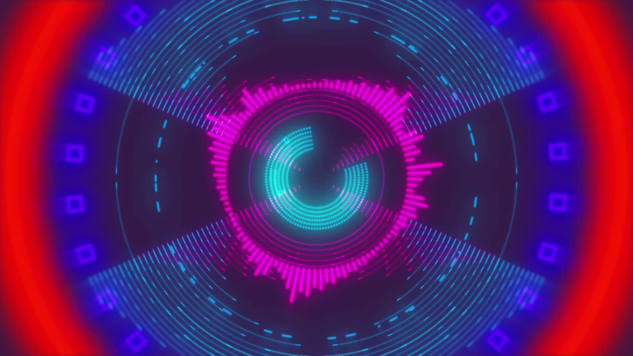 보라색 배경에 회전하는 다채로운 모양