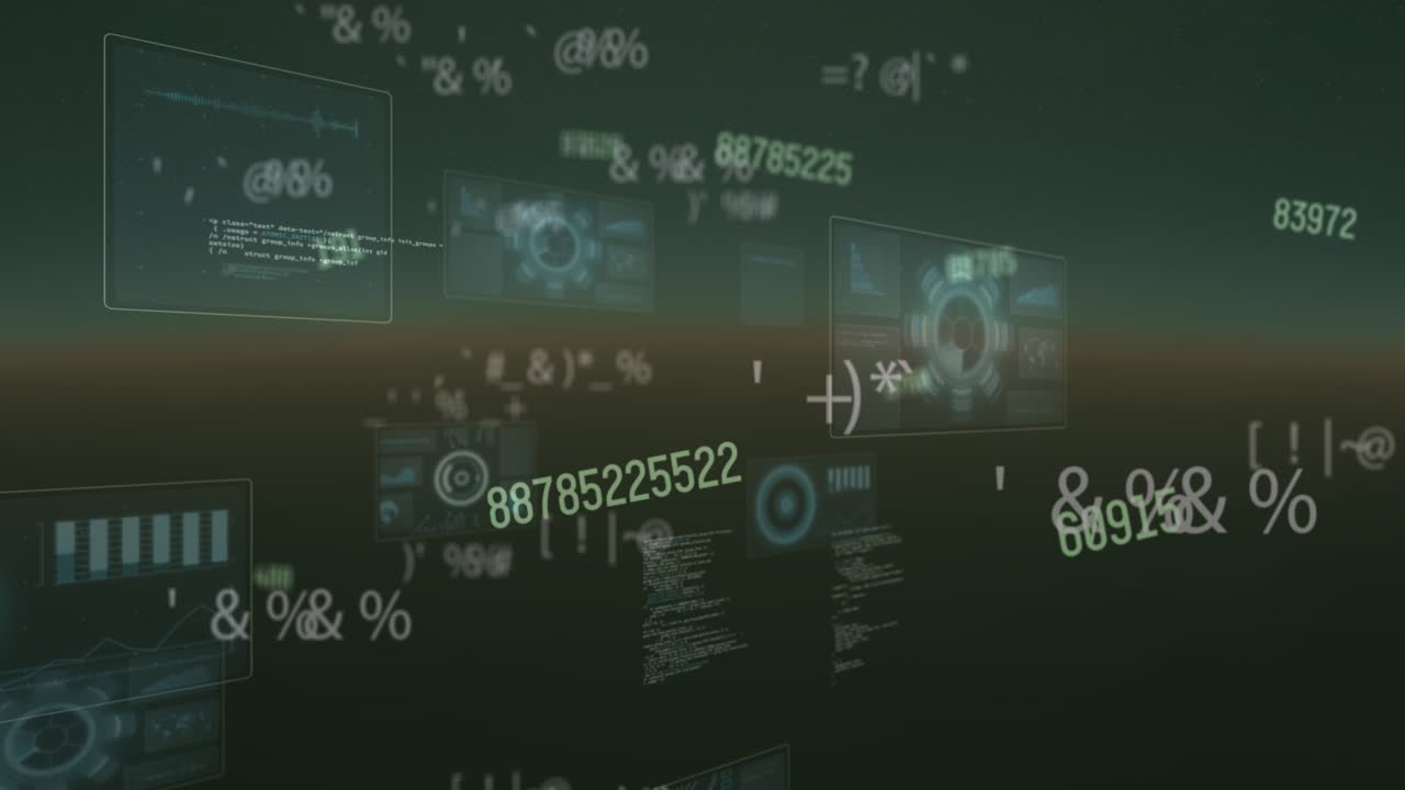 Animation of changing numbers and data on black background