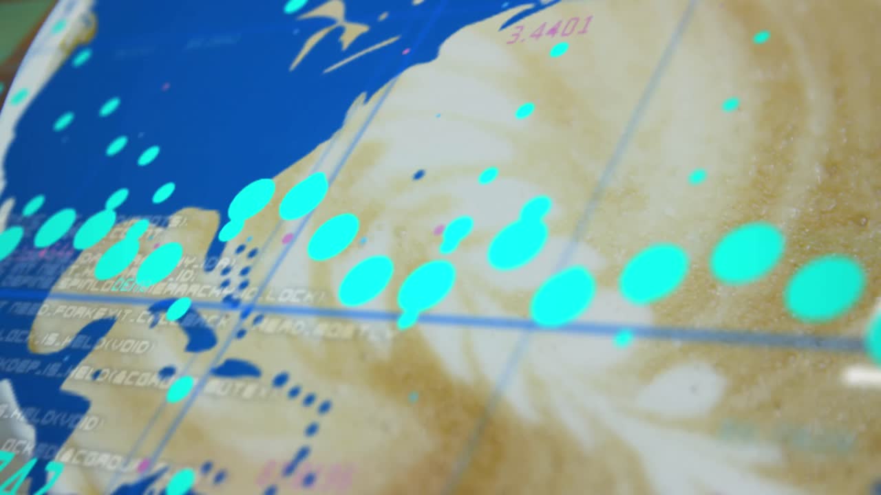 animación del procesamiento de datos sobre una taza de café