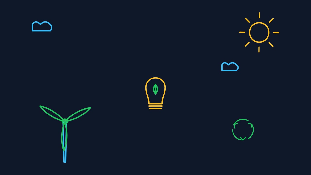Animated Line Art Icons Representing Renewable Energy and Sustainability