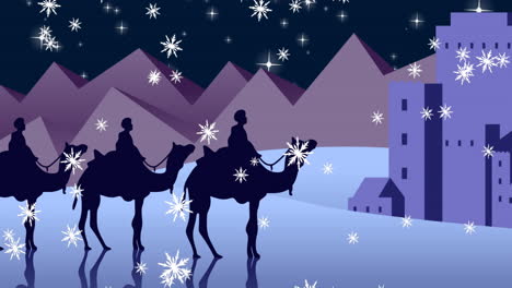 animation of falling snow over three kings