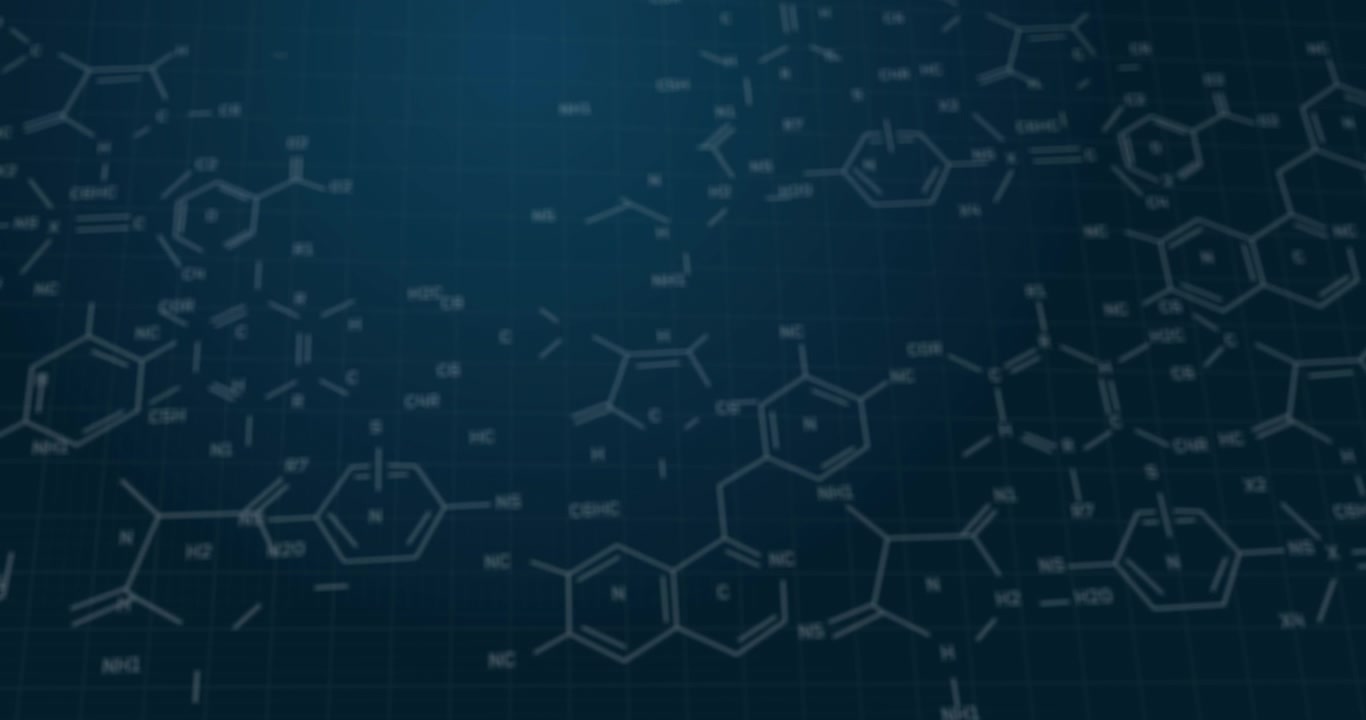 Animation of chemical formula structures moving on blue background