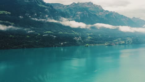 aerial view of moody weather over lake thun, switzerland