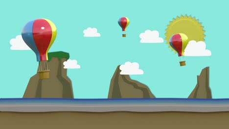 movimiento de animación, el globo flota a través de la isla en el mar. segundos 2-8 puede cortar para el bucle