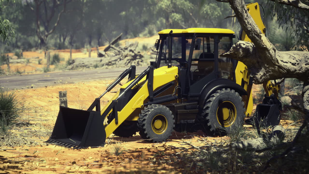 Excavator shaping the landscape under the bright sun in a dry environment