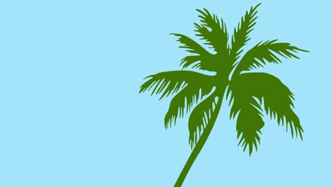 animation of green palm tree with copy space on blue background