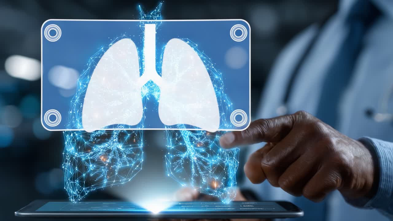 A Medical Professional Analyzing a Digital Representation of Lungs, Showcasing Advanced Technology in Healthcare Through Interactive Graphics