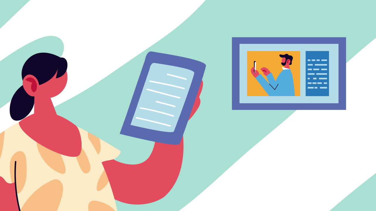 young couple models communicating with tablet