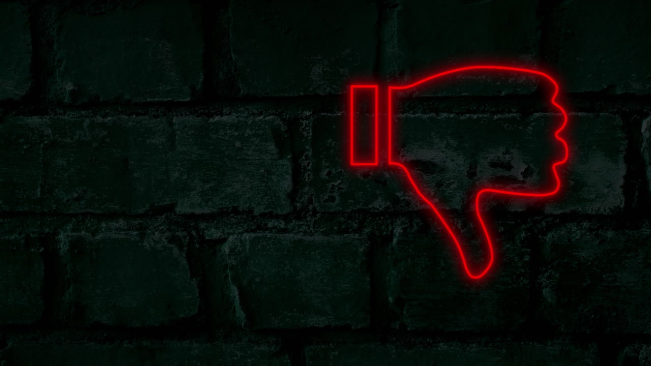Animation of red neon social media icons flashing on dark brick wall