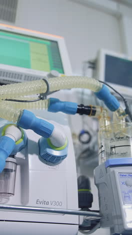 medical ventilator machine in hospital. apparatus of artificial lung ventilation near bed