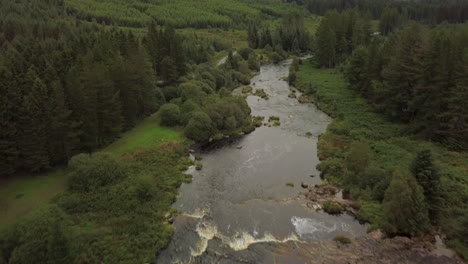 Aerial-view-of-the-Otters-Pool-rapids-on-the-River-Dee,-Dumfries-and-Galloway,-Scotland