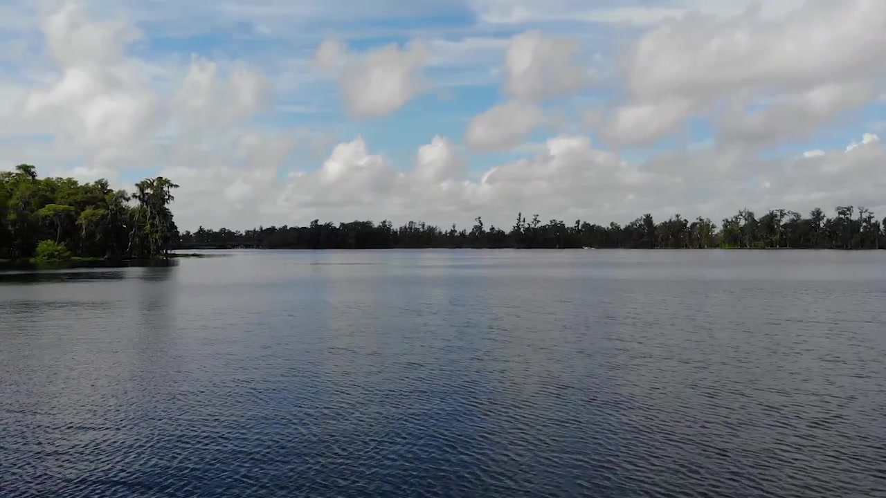 Aerial of a beautiful lake with some reflection of the clouds. The lake feels endless.