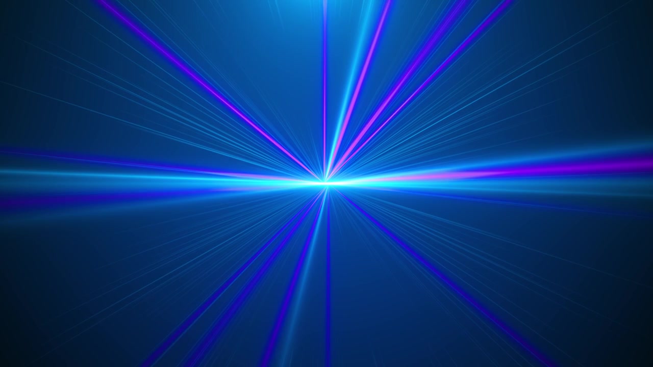 Esplosione laser ciano magenta, bagliore centrale luminoso, raggi di luce blu, movimento radiale veloce ed energia futuristica.