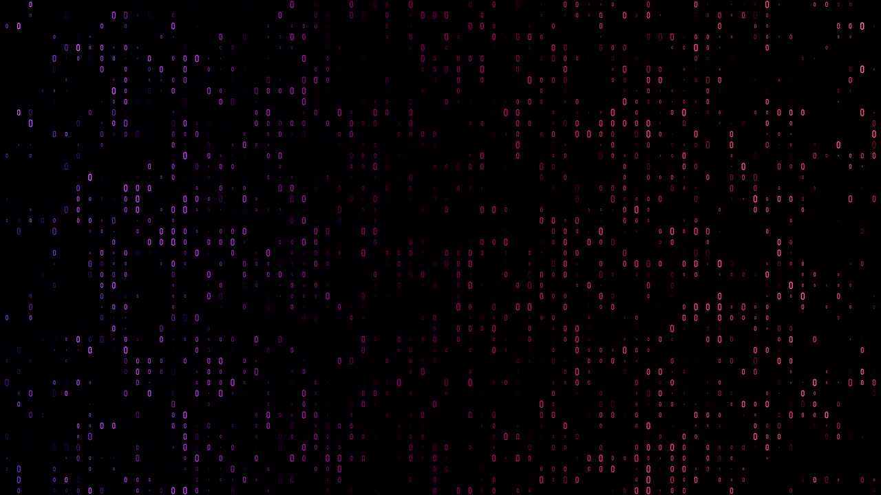4k Gradient, colorful binary code with lots of the number zero glowing and fading out loopable background video on a black screen  for stock market and exchange, data, big data, business finance, communication, internet, virtual reality concepts