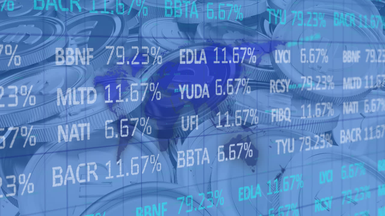 유로 화폐 동전에 대한 금융 데이터 처리의 애니메이션