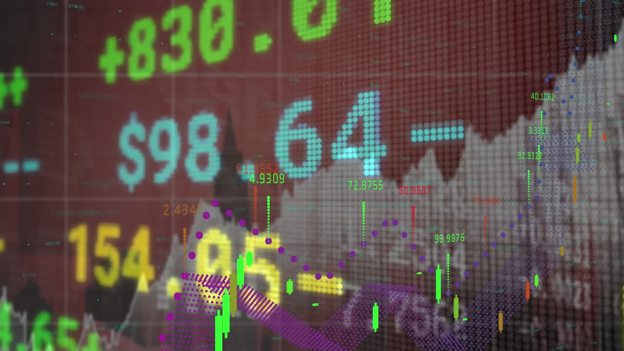 Stock market data on screens showing dynamic changes in numbers ...