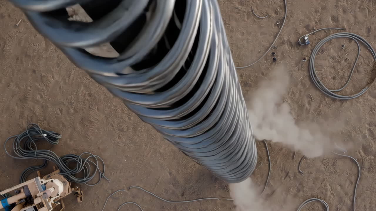 Overhead view of an industrial drilling operation