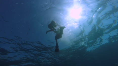 snorkeling family , shoot from bottom