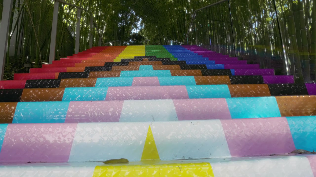 Stairs painted with pride flag colors
