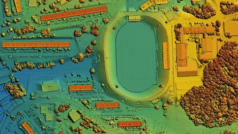 mapa animado de la zona urbana de la ciudad con datos geoespaciales coloreados para el uso de gis