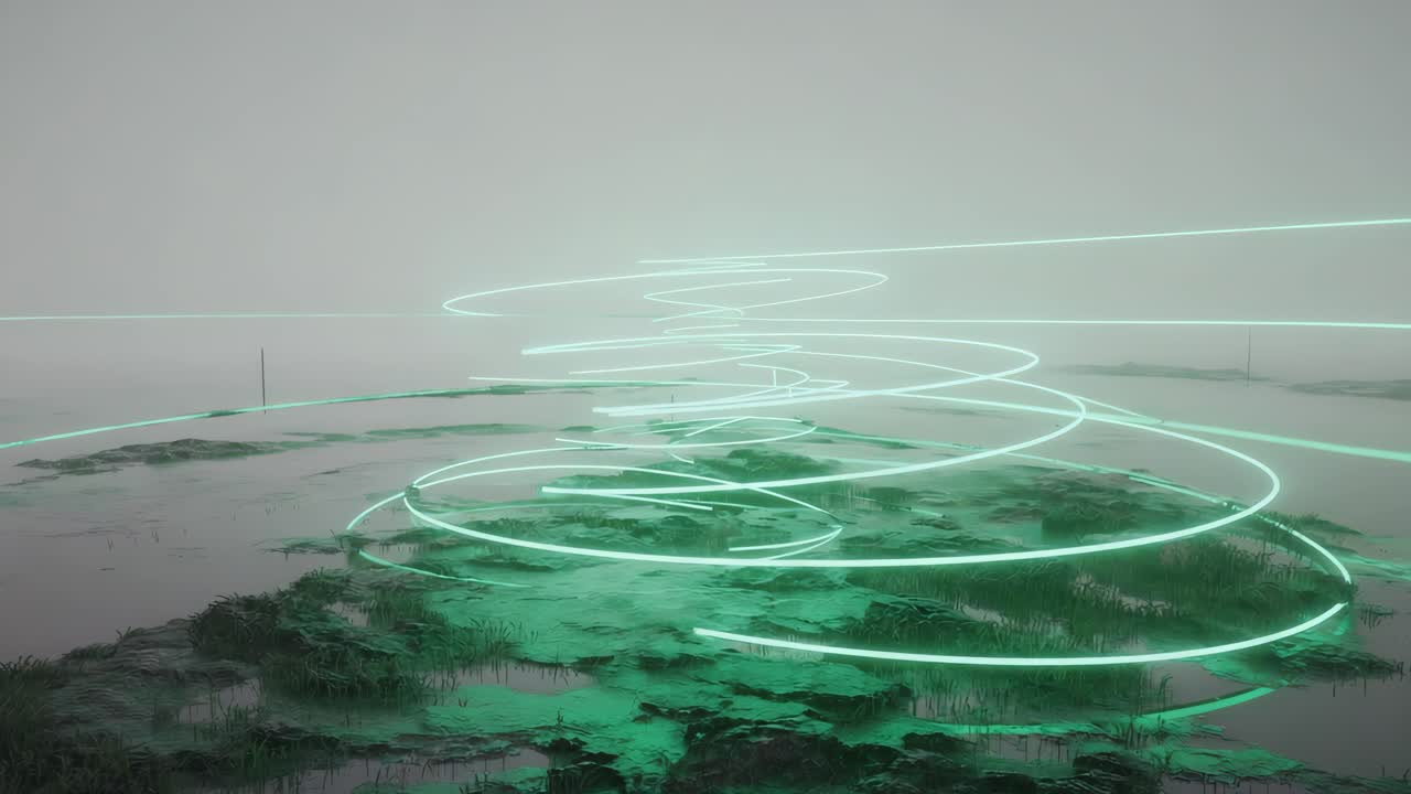 Abstract Landscape with Neon Lines