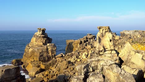 impressive rock formations in the atlantic ocean from revelim dos remedios lookout, peniche, portugal