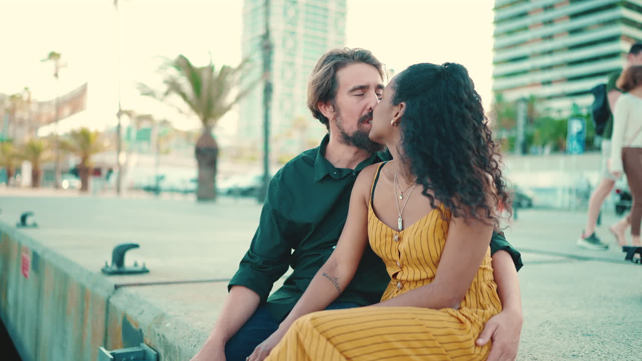 Couple embracing in an urban setting