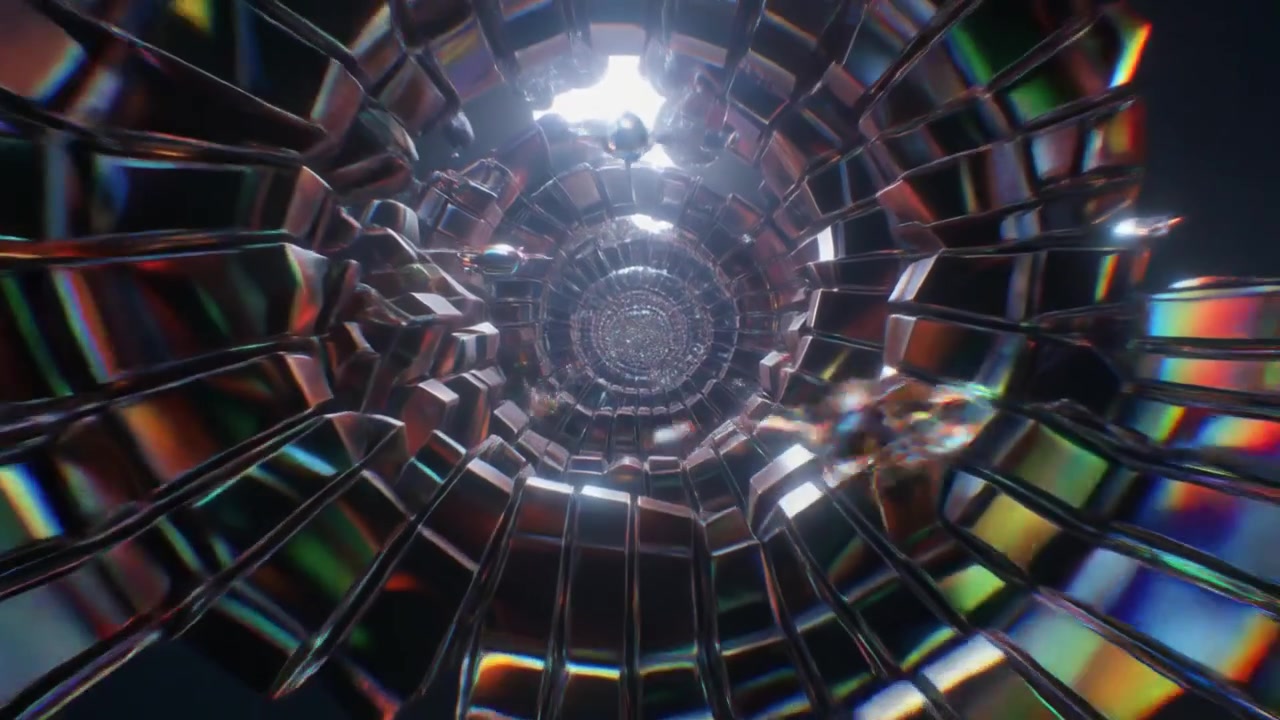 Abstract 3D Tunnel with Metallic Reflective Geometric Shapes