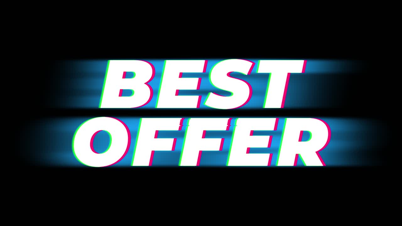 Best offer text glitch effect promotion advertisement loop background price tag sale discounts deals