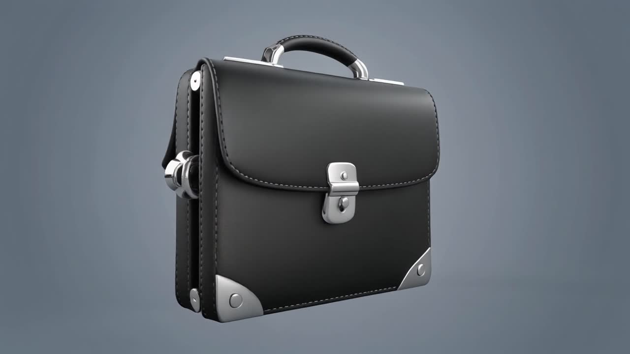 Black Professional Briefcase Rotating in 3D Animation