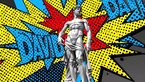 estatua de david con fondo de arte pop