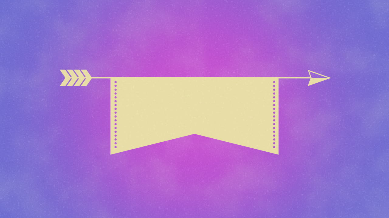 보라색 그라데이션에 골드 화살표와 리본을 비행