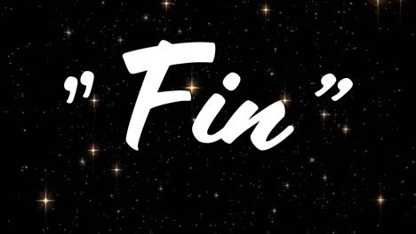 animation of fin text over glowing stars moving on black background