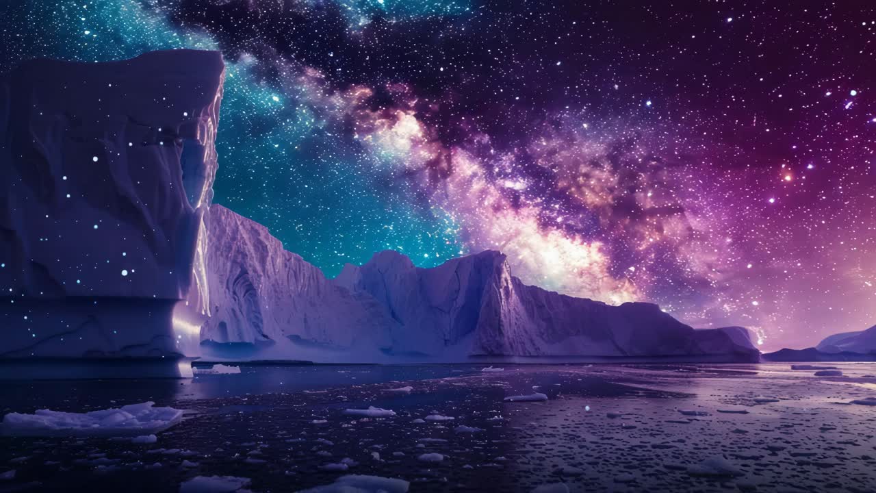 Icebergs under a Colorful Night Sky
