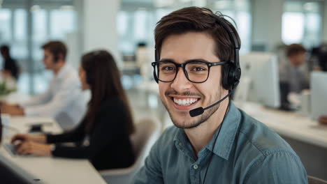 smiling male customer service agent in an office